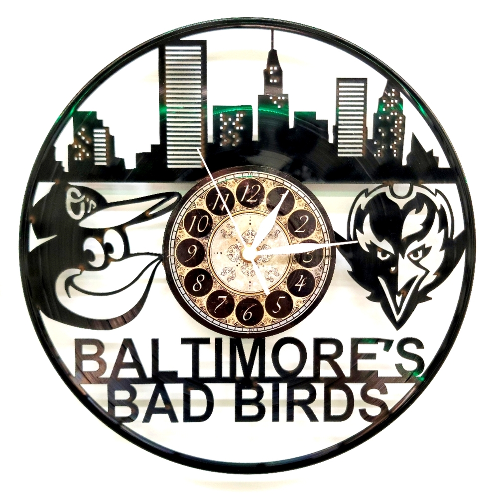 BALTIMORE'S BAD BIRDS vinyl record clock
